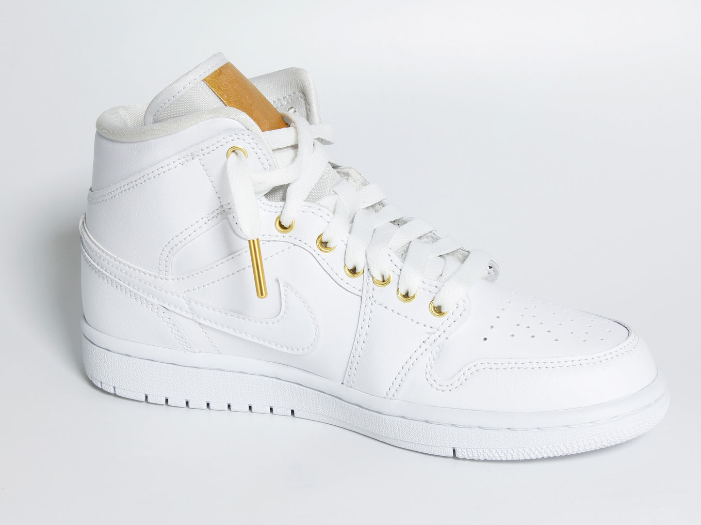 Women's Custom Jordan 1 Mid White & Gold